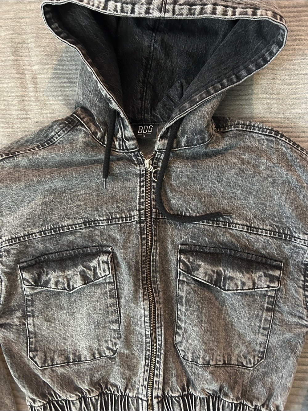 BDG Washed Black Hooded Denim Jacket - Picture 3 of 4